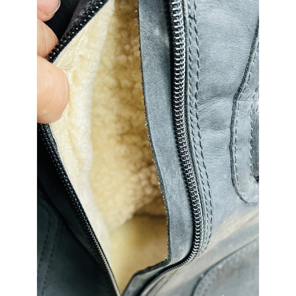 UGG Australia Skylar Wedge Boots Black Leather & Knit Lace/Zip Up Sz 9 2.5" Heel - Picture 9 of 10